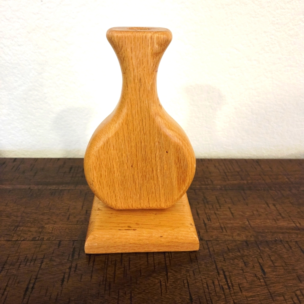 VTG Hand Turned Natural Wood Vase MCM Teardrop Shape Signed J-G RICHARD
